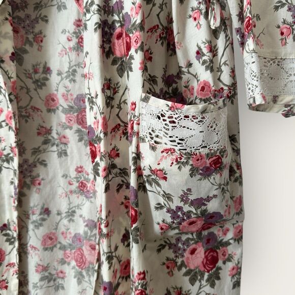 VTG Victorias Secret Size Medium/large gold label Robe Ivory floral pockets Belt - Picture 4 of 7